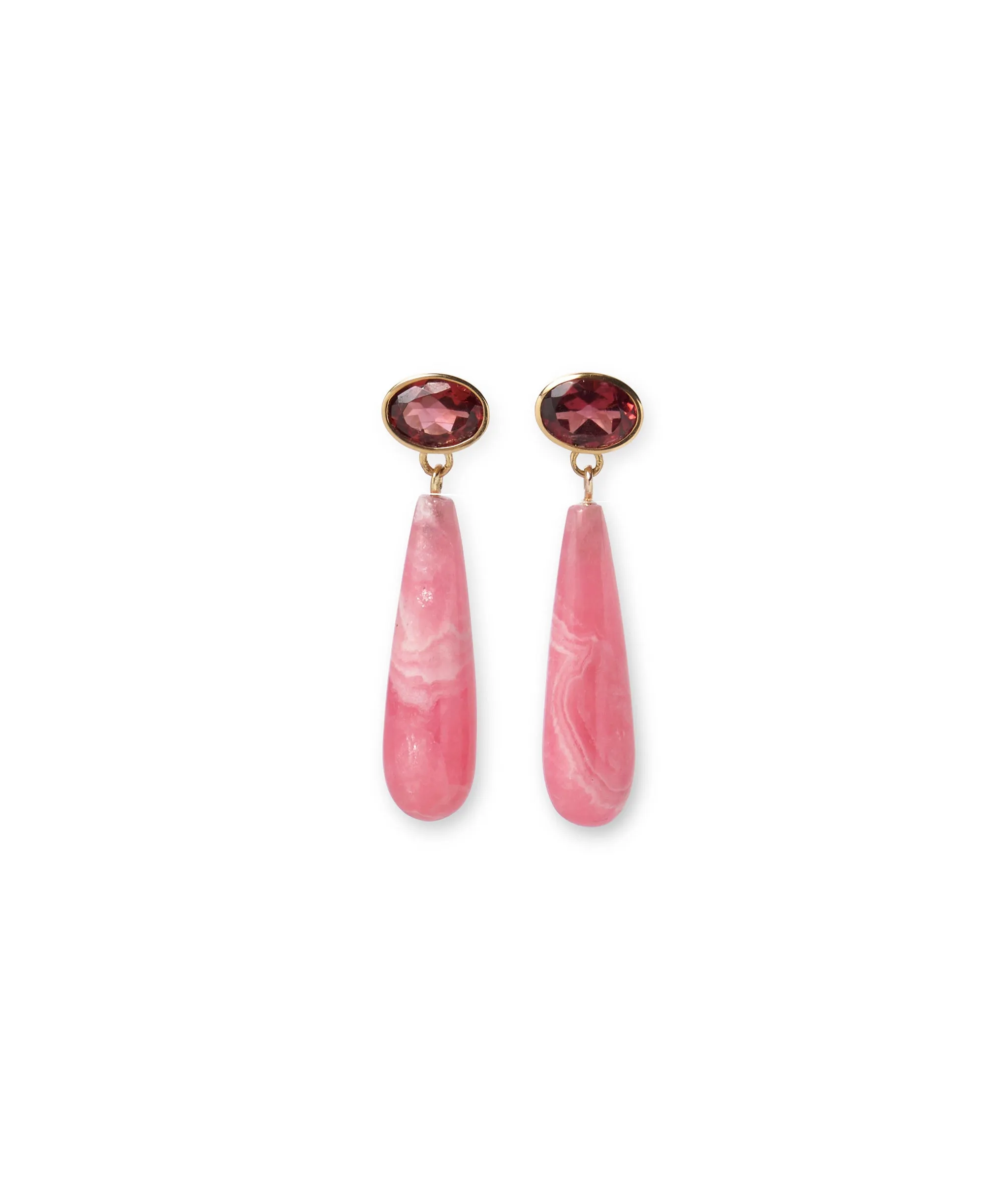 14k Gold Palazzo Earrings in Garnet & Rhodochrosite