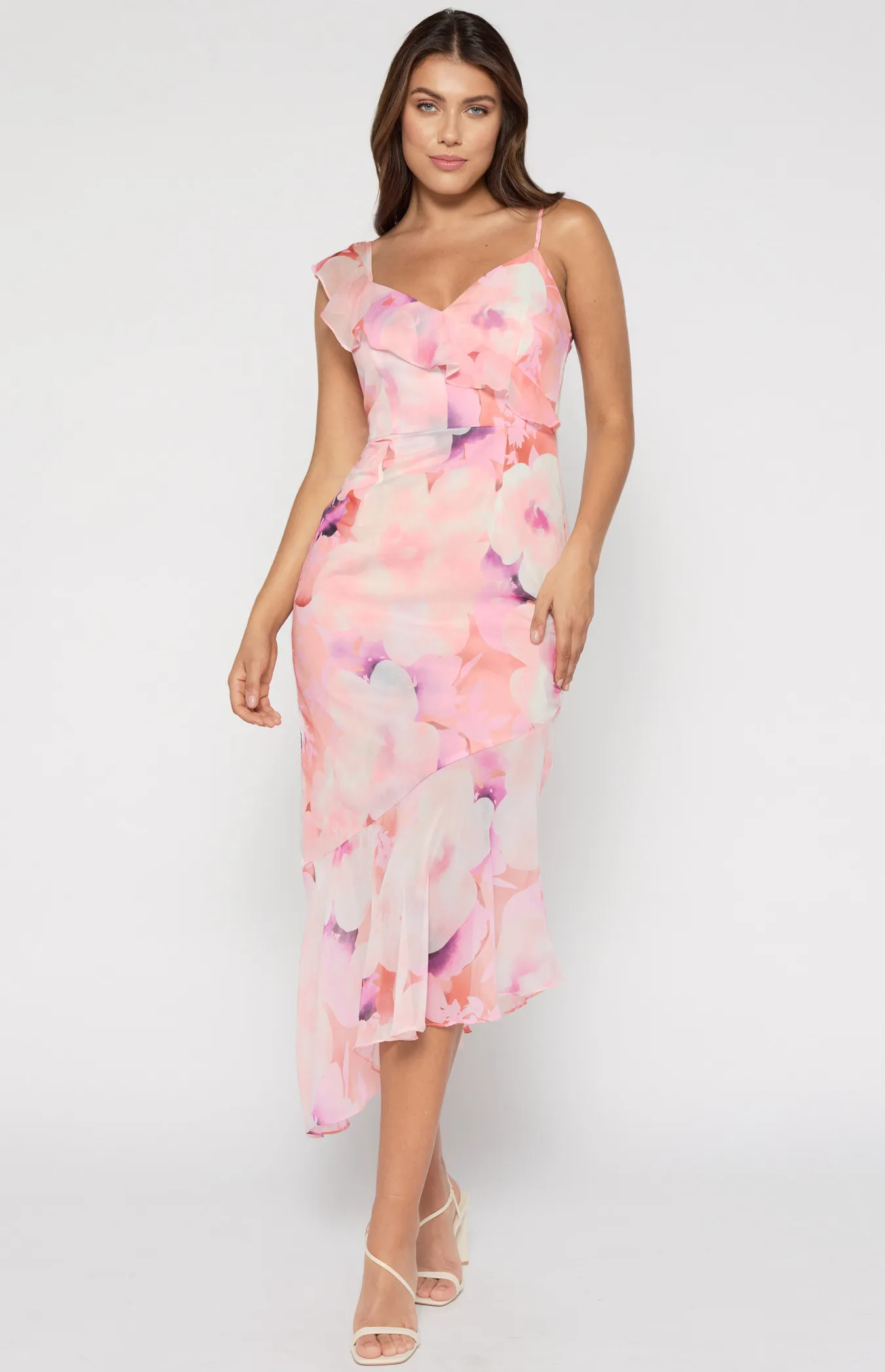 Asymmetric Floral Dress (SDR1489A)