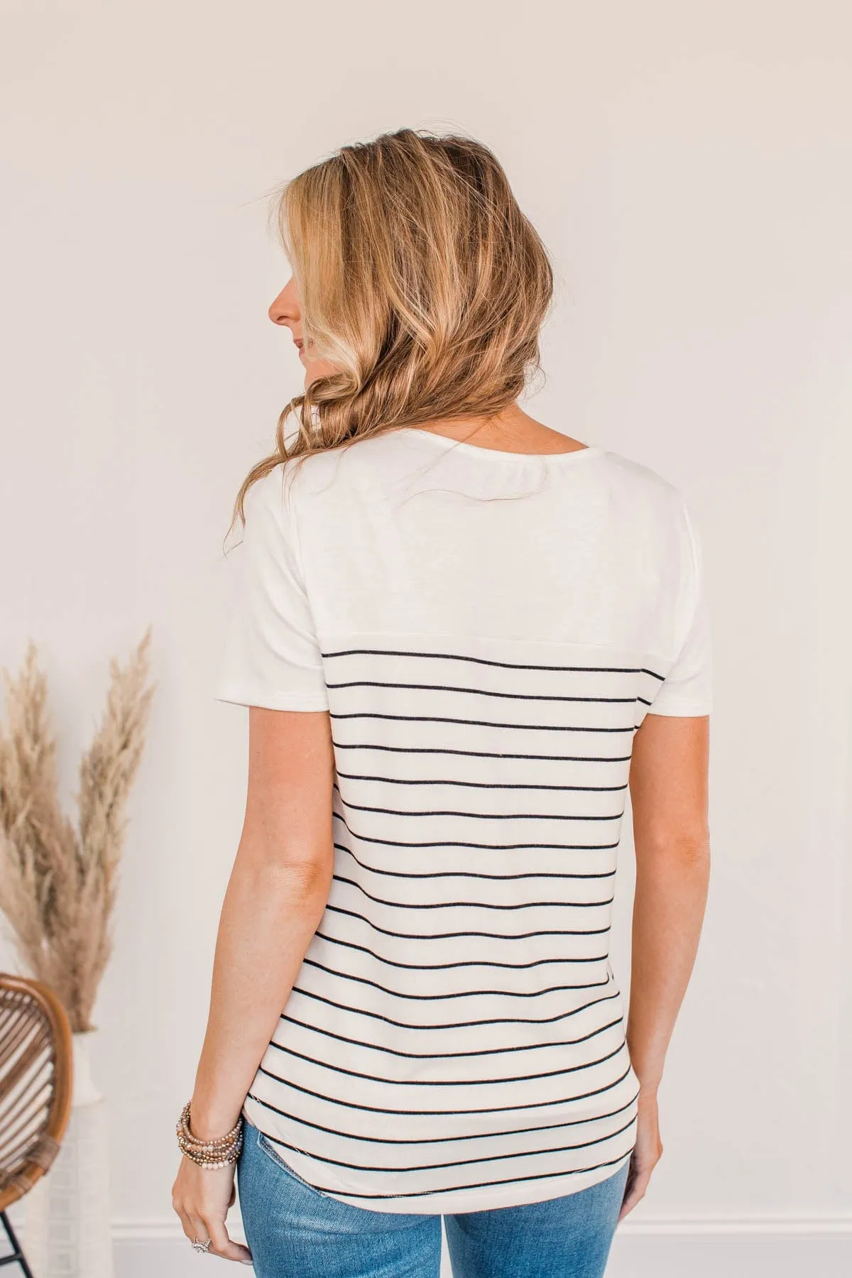 Believe And Achieve Striped Top- Ivory