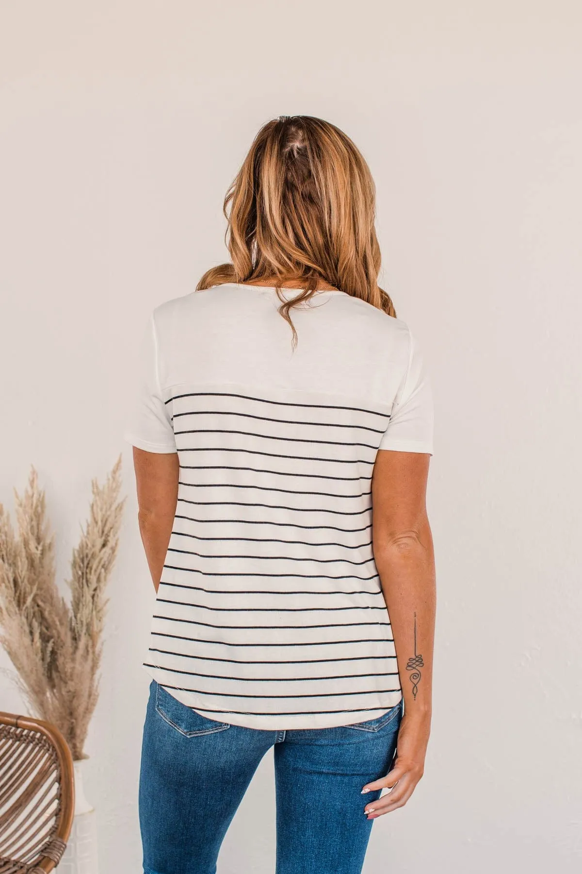 Believe And Achieve Striped Top- Ivory