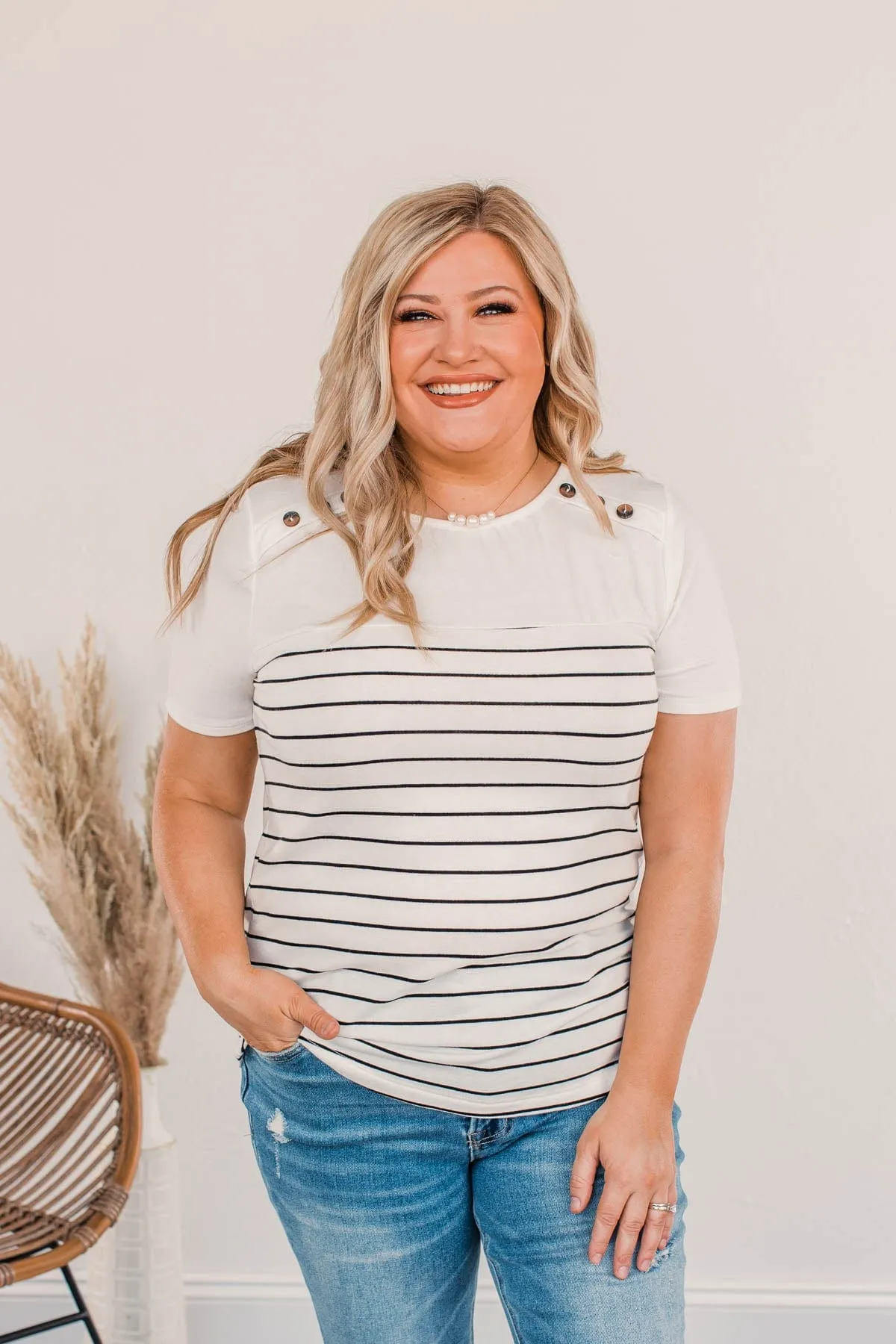 Believe And Achieve Striped Top- Ivory