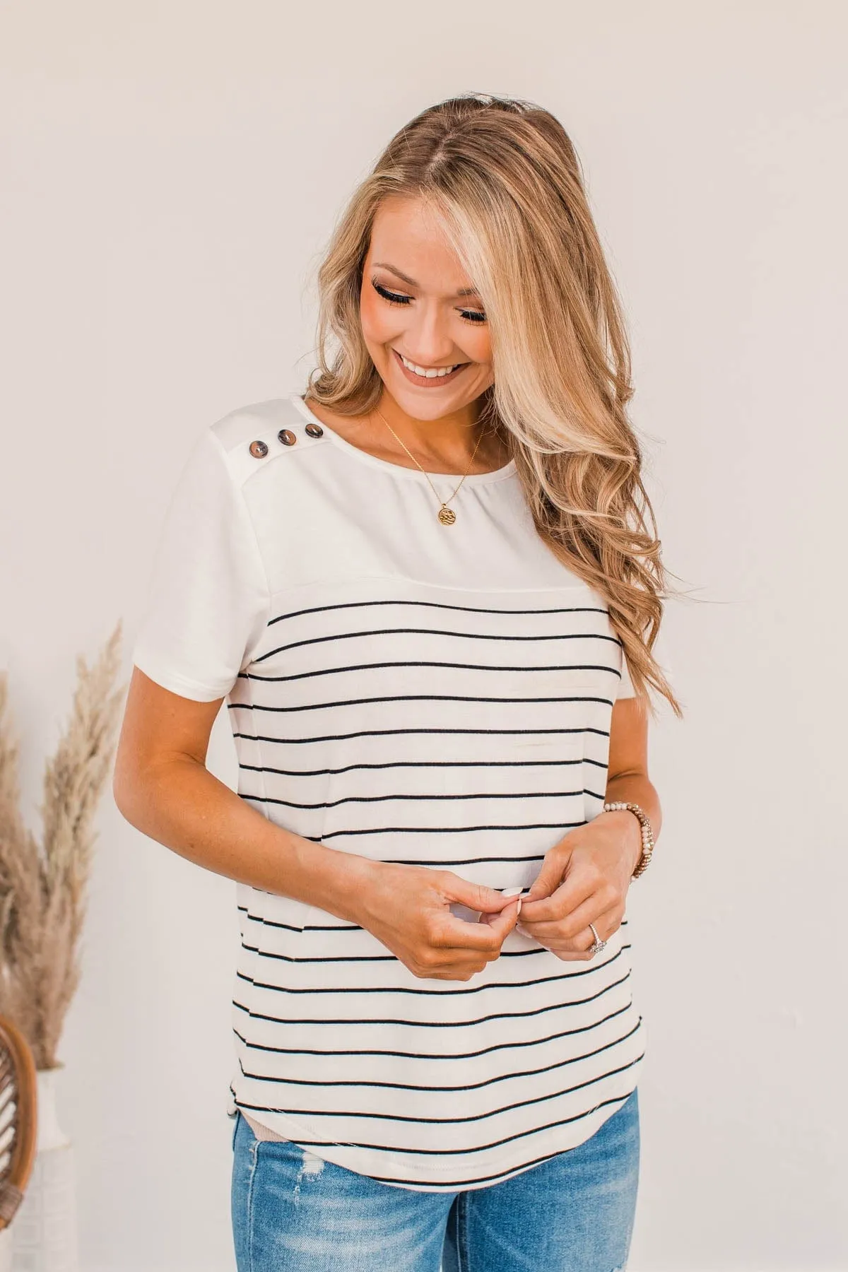 Believe And Achieve Striped Top- Ivory