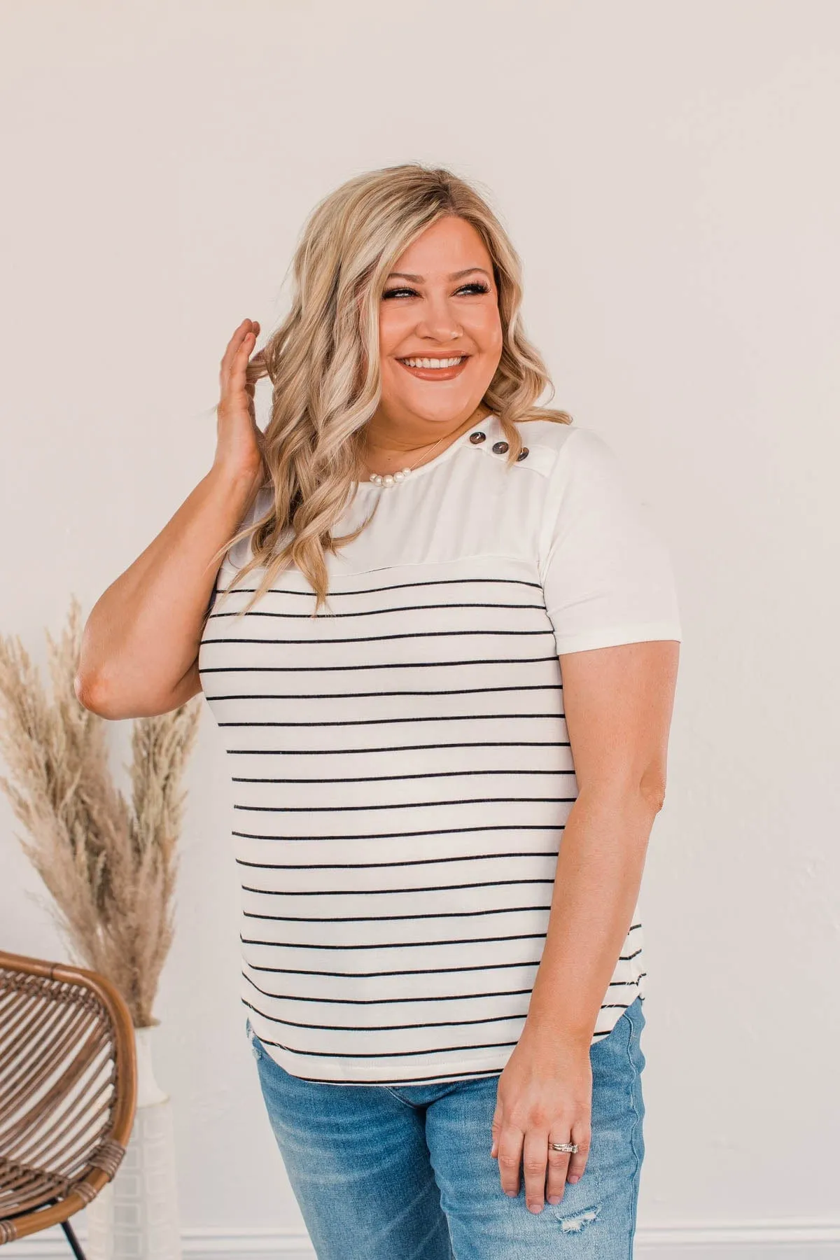 Believe And Achieve Striped Top- Ivory