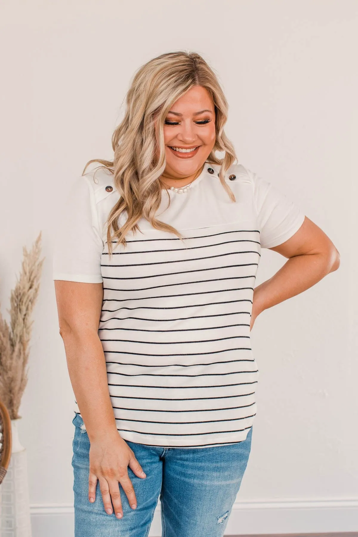 Believe And Achieve Striped Top- Ivory