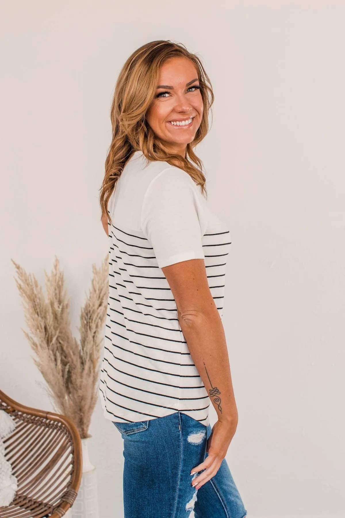 Believe And Achieve Striped Top- Ivory