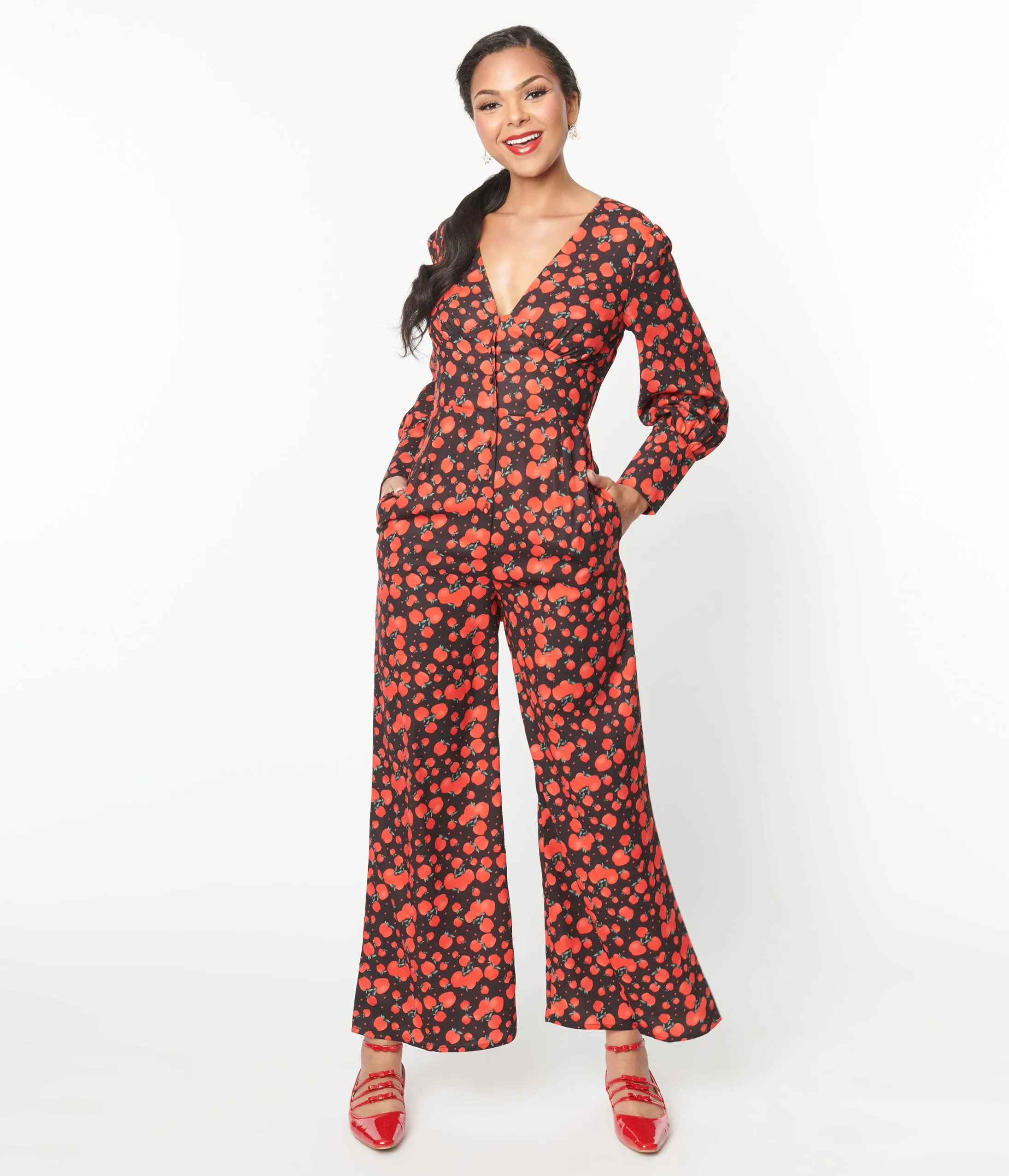 Black & Red Apple Print Marina Jumpsuit