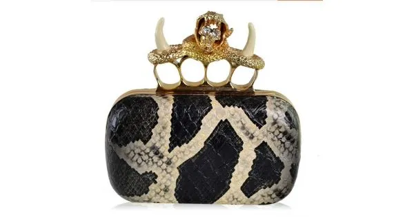 Black Brown Snake Skin Bone Diamante Skulls Ring Punk Rock Gothic Evening Clutch Purse