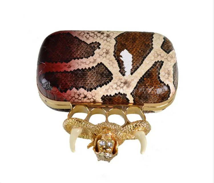 Black Brown Snake Skin Bone Diamante Skulls Ring Punk Rock Gothic Evening Clutch Purse