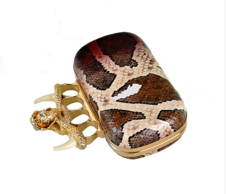 Black Brown Snake Skin Bone Diamante Skulls Ring Punk Rock Gothic Evening Clutch Purse