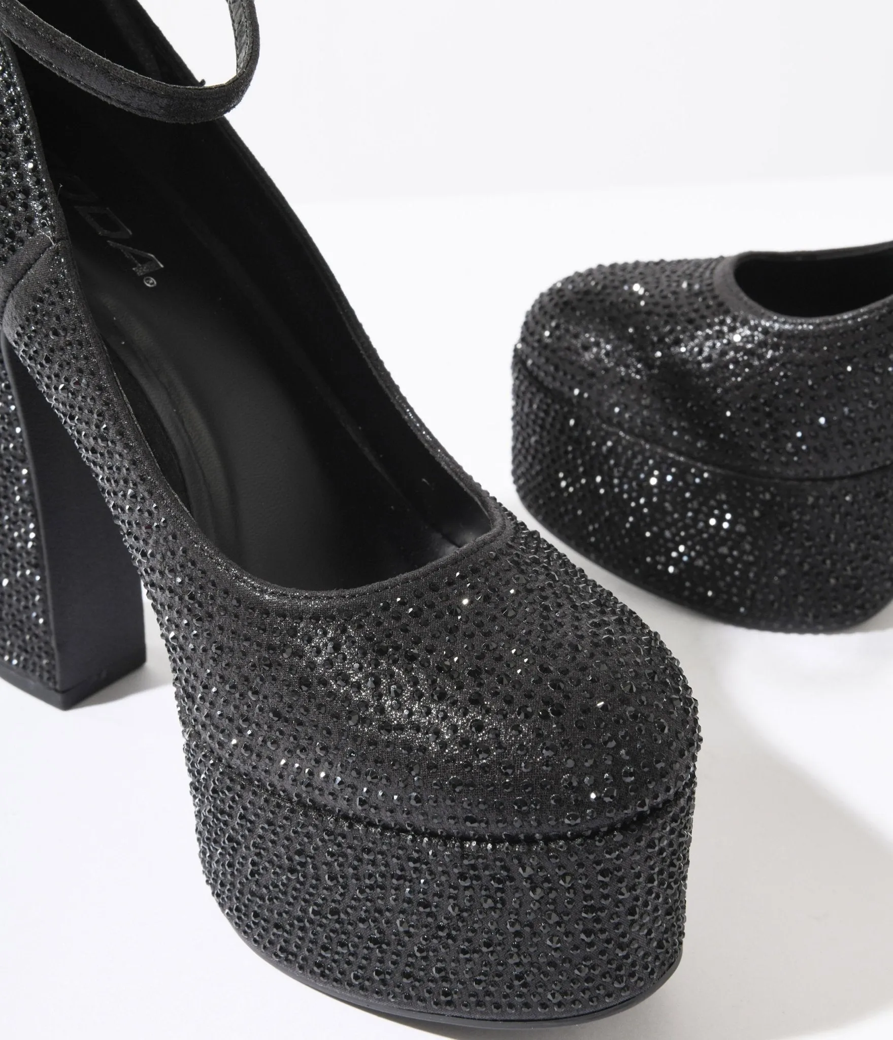 Black Rhinestone Platform Pumps