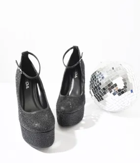 Black Rhinestone Platform Pumps