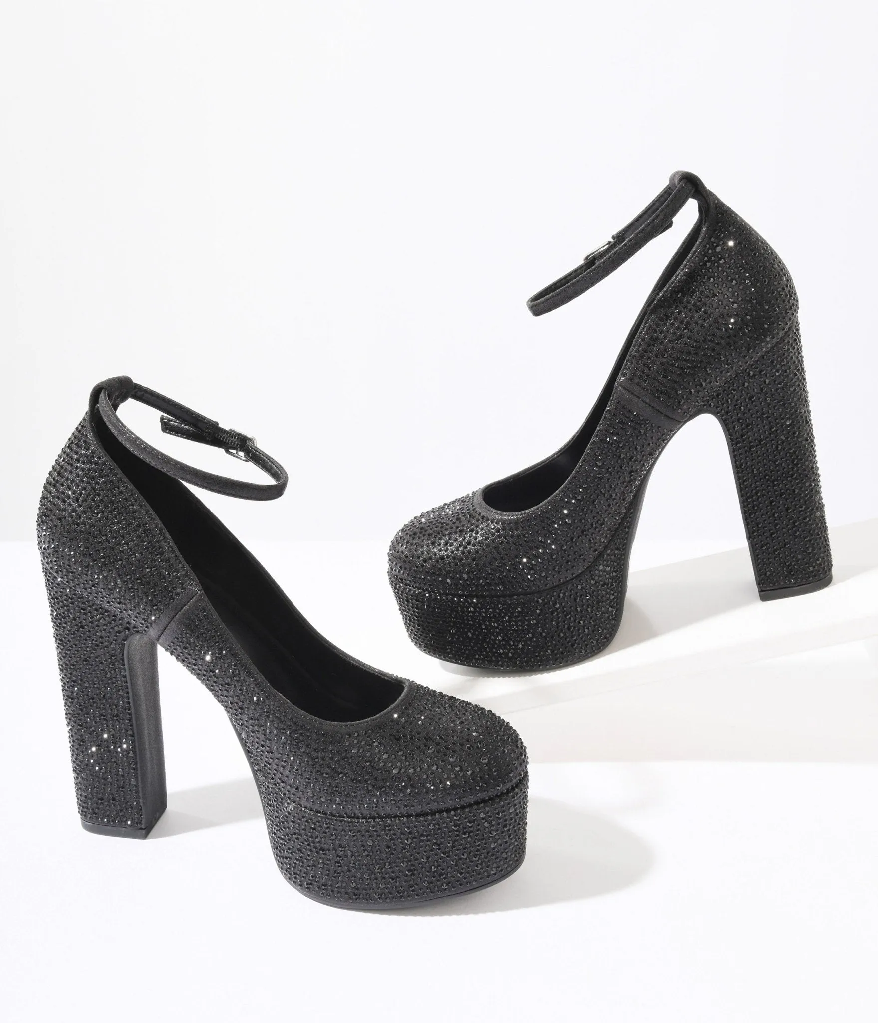 Black Rhinestone Platform Pumps