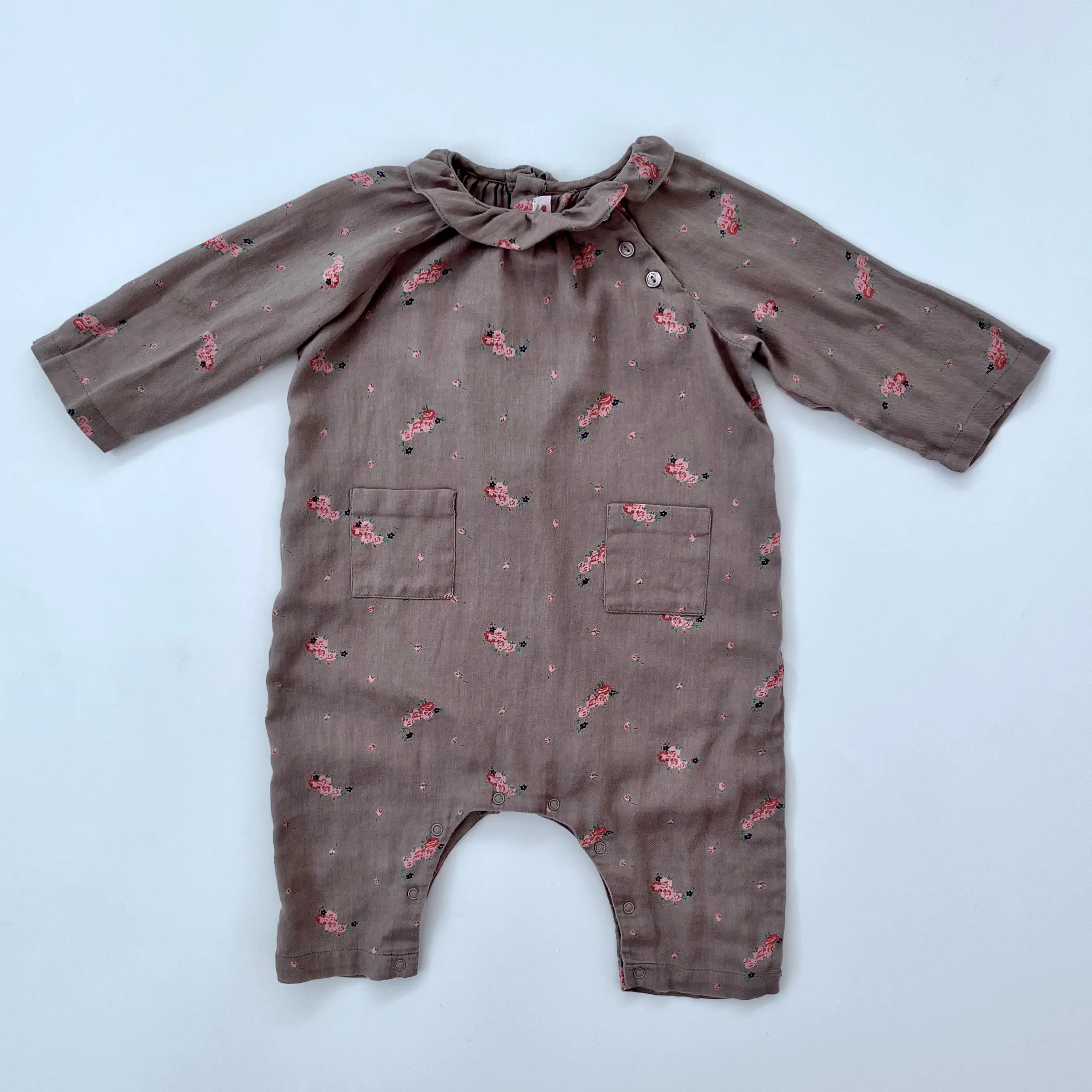 Bonpoint Taupe Floral Romper: 6 Months