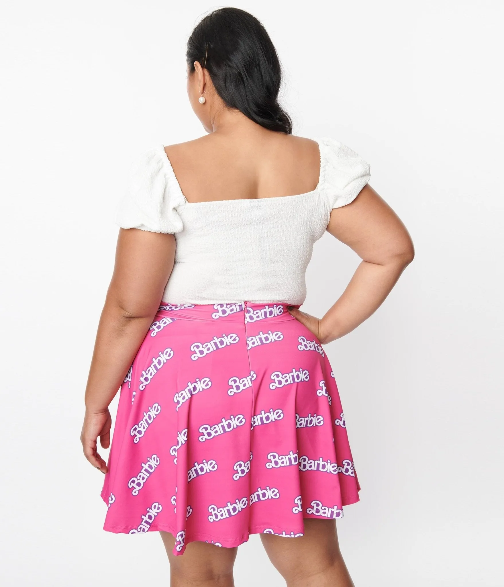 Cakeworthy Pink Barbie Logo Print Fit & Flare Skirt