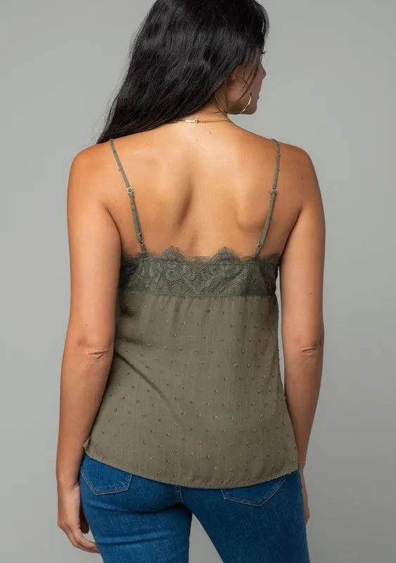 Cami Top w/ Lace Trim - Olive