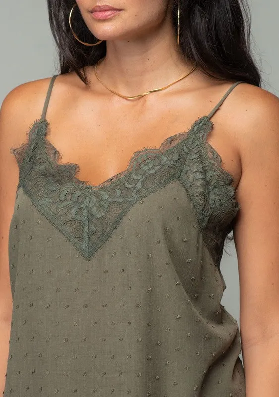 Cami Top w/ Lace Trim - Olive