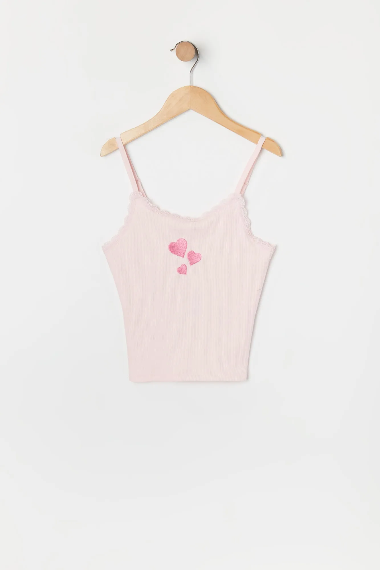 Camisole avec motif brodé Coeur et liséré de dentelle pour fille