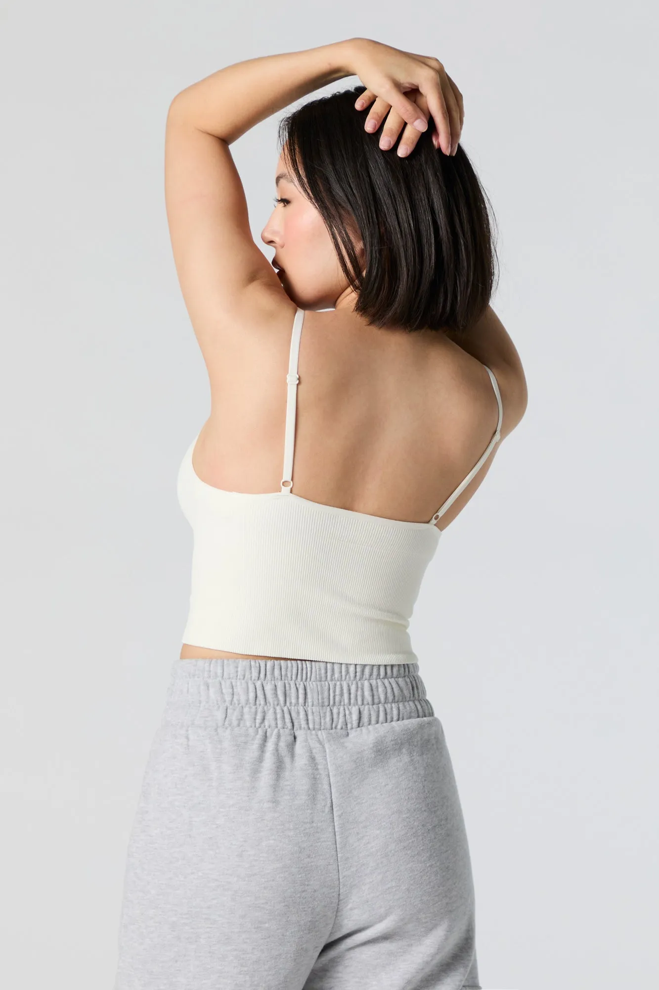 Camisole côtelée sans couture avec bretelles doubles