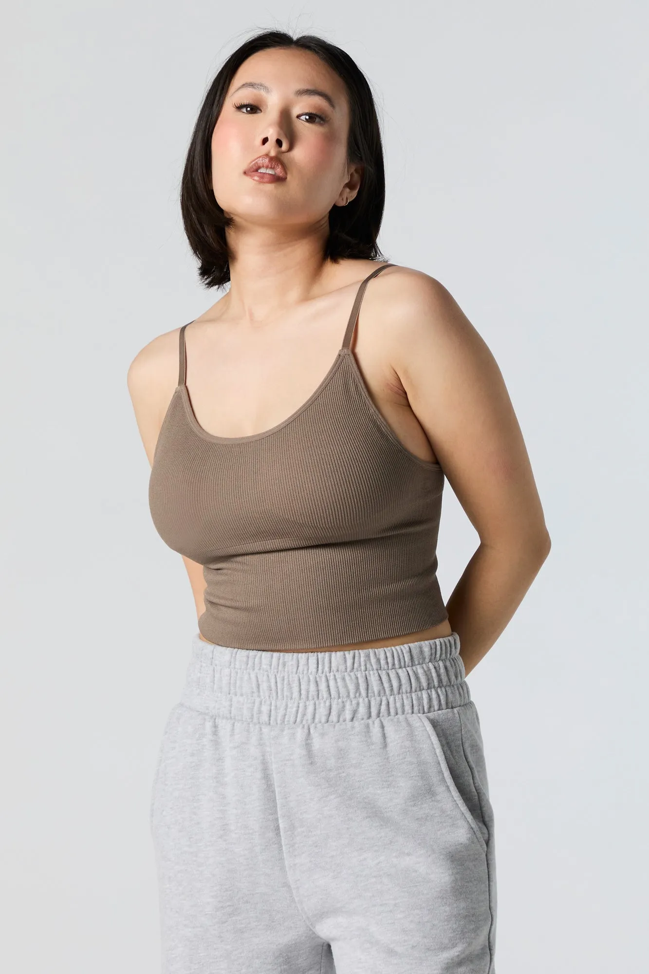 Camisole côtelée sans couture avec bretelles doubles