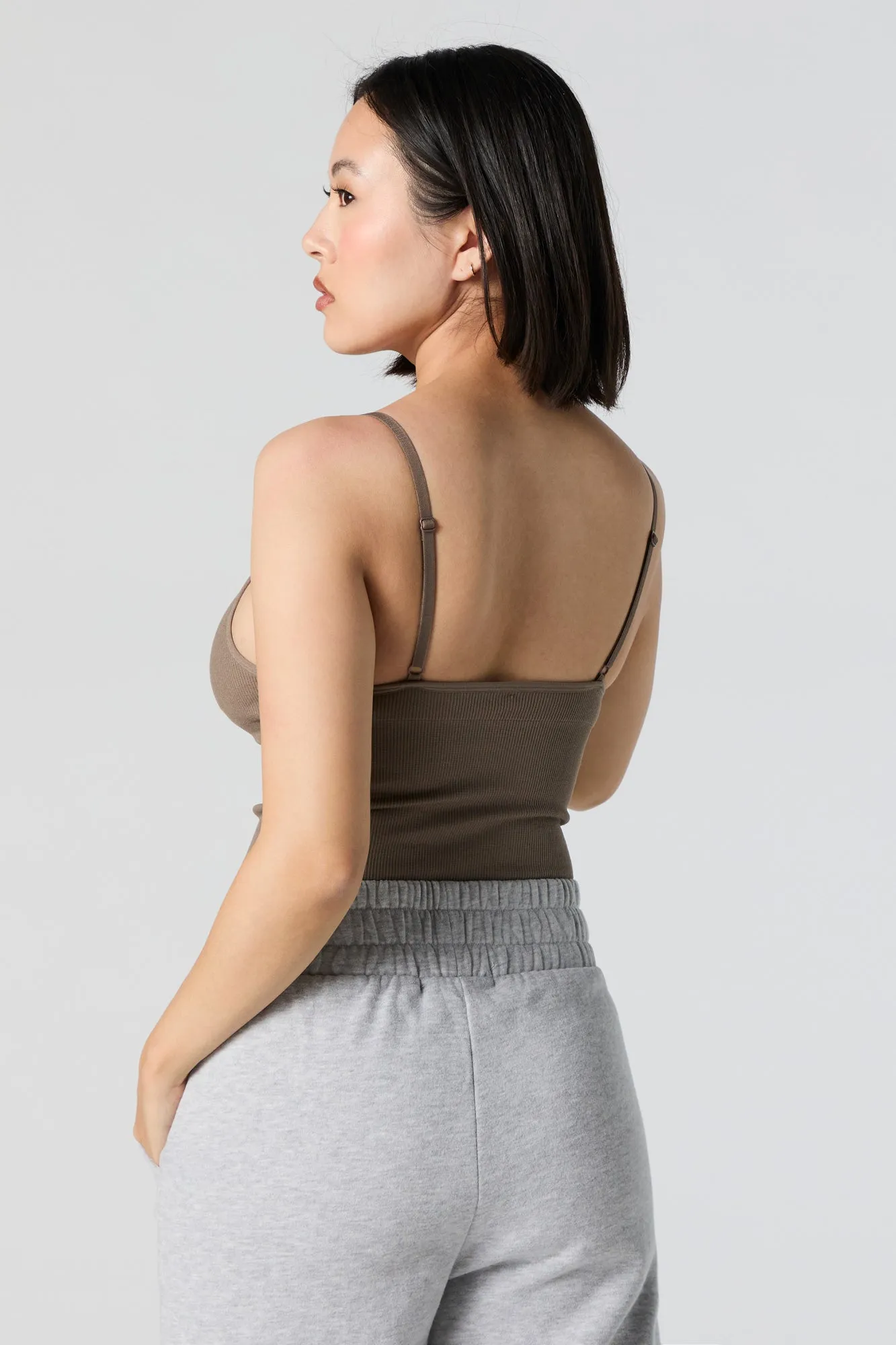 Camisole côtelée sans couture avec bretelles doubles