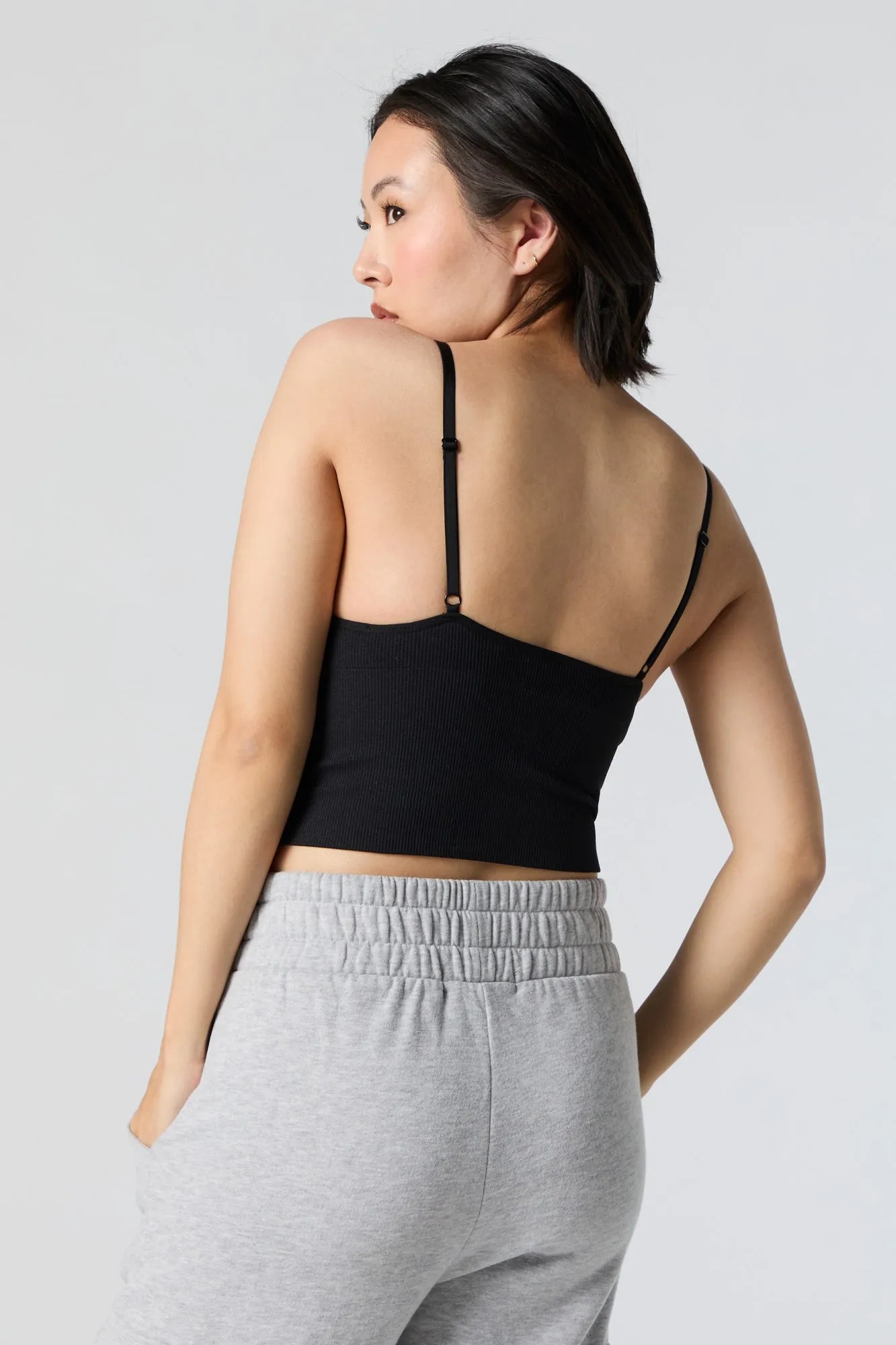 Camisole côtelée sans couture avec bretelles doubles