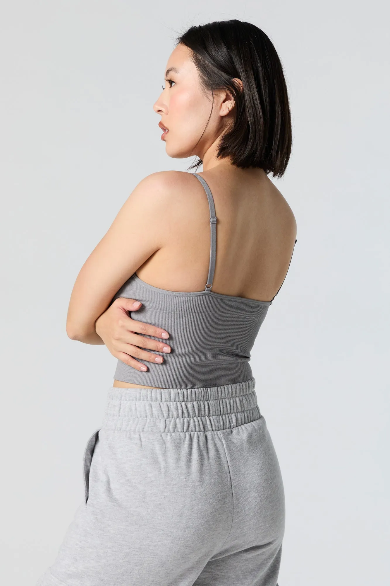 Camisole côtelée sans couture avec bretelles doubles