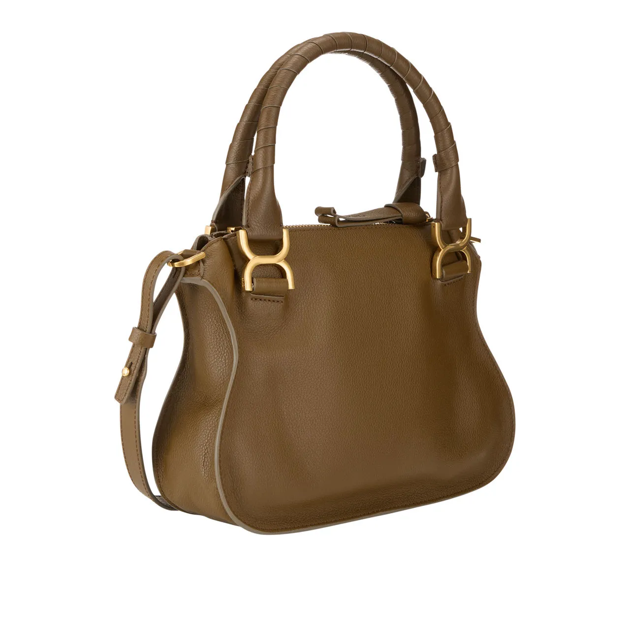 CHLOÉ The Sustainable Edit Marcie Small Leather Satchel - Dark Khaki