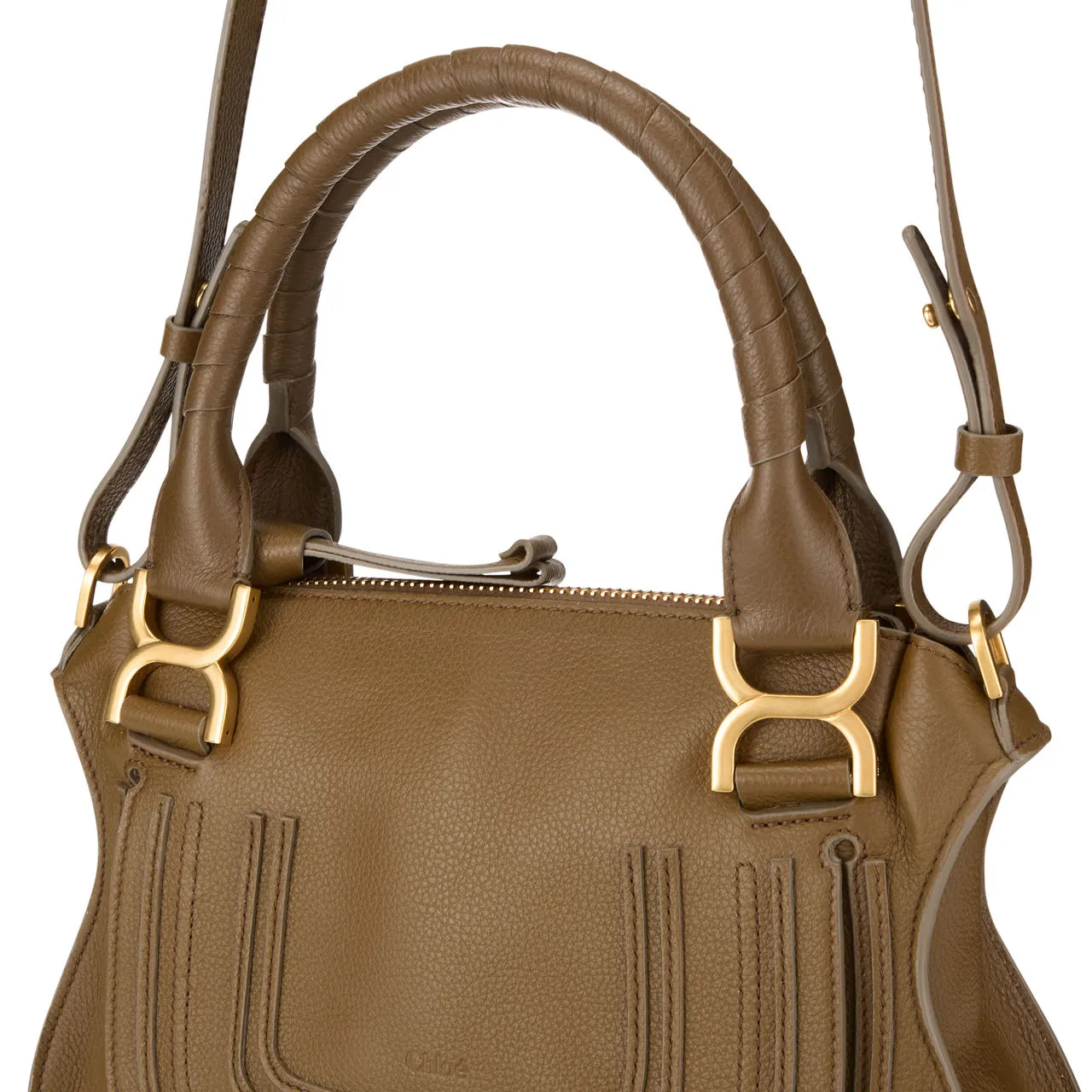 CHLOÉ The Sustainable Edit Marcie Small Leather Satchel - Dark Khaki