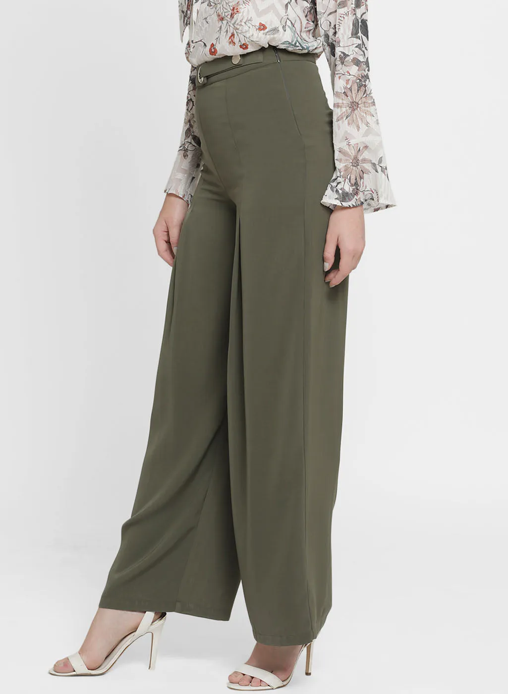 Claire Metal Button High Waisted Palazzo