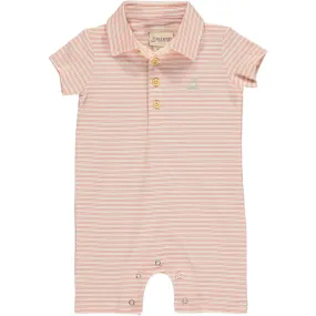 Cream/Orange Stripe Pique Collared Polo Romper