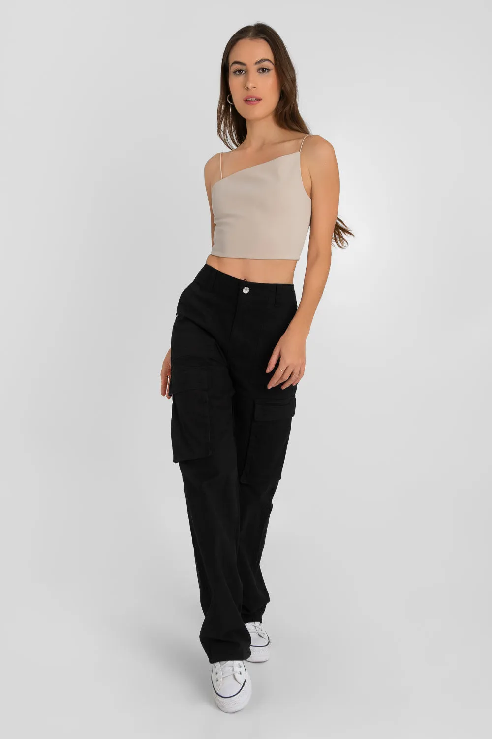 Crop top tirantes escote diagonal