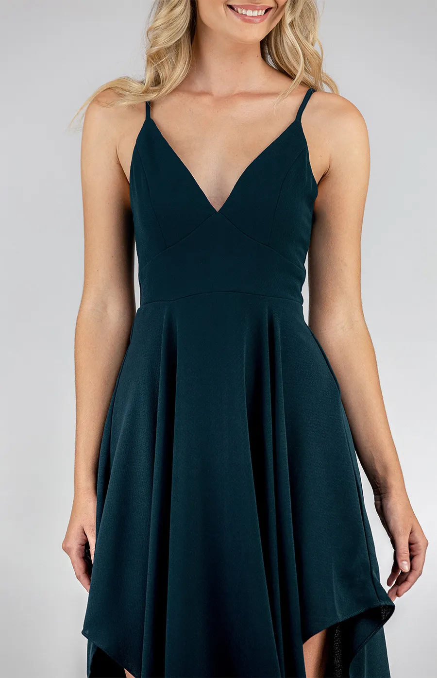 Deep-V Singlet Strap Dress with Handkerchief Hem (SDR637A)