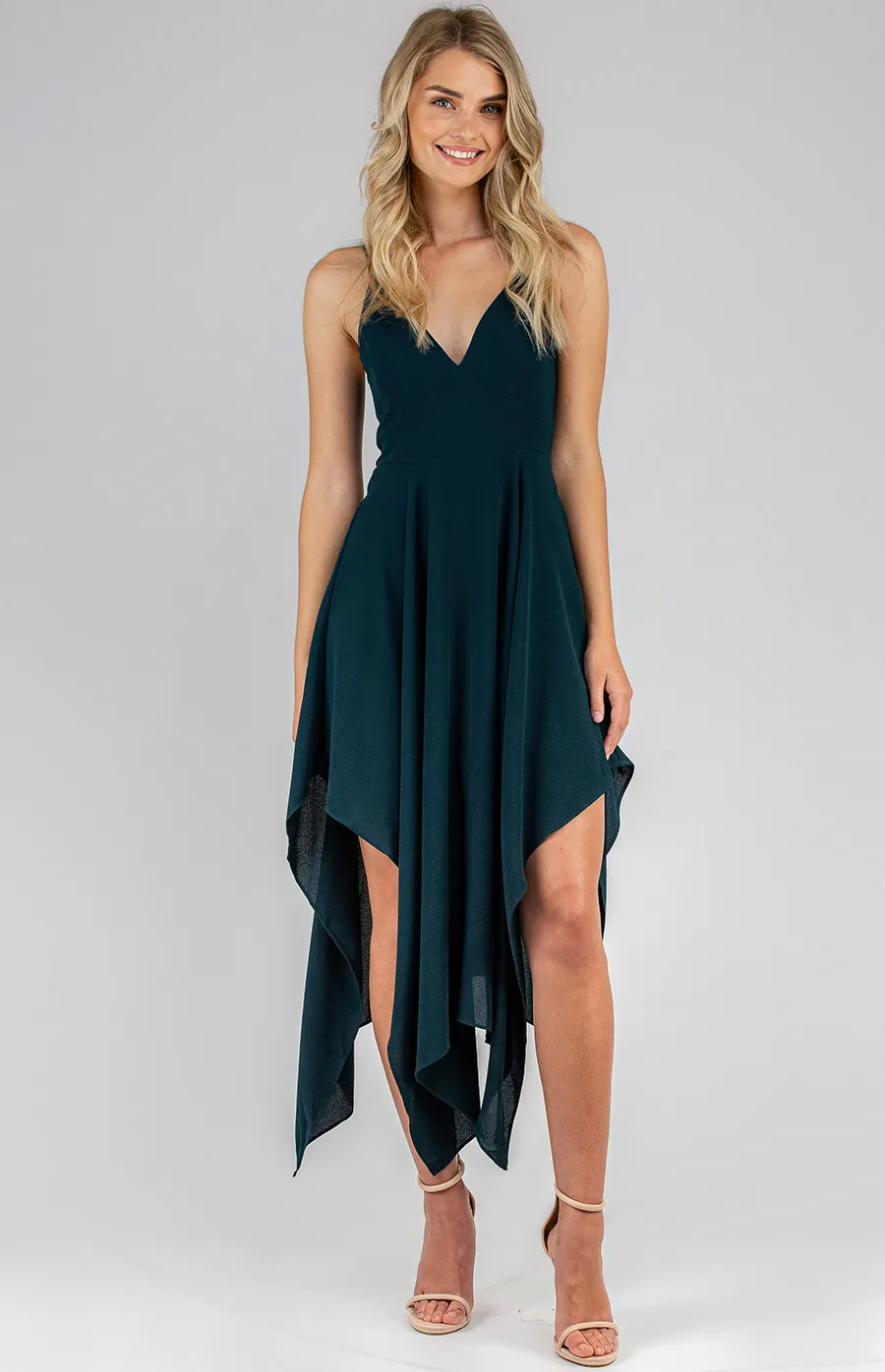 Deep-V Singlet Strap Dress with Handkerchief Hem (SDR637A)