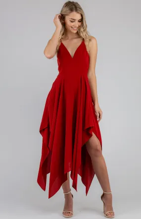 Deep-V Singlet Strap Dress with Handkerchief Hem (SDR637A)