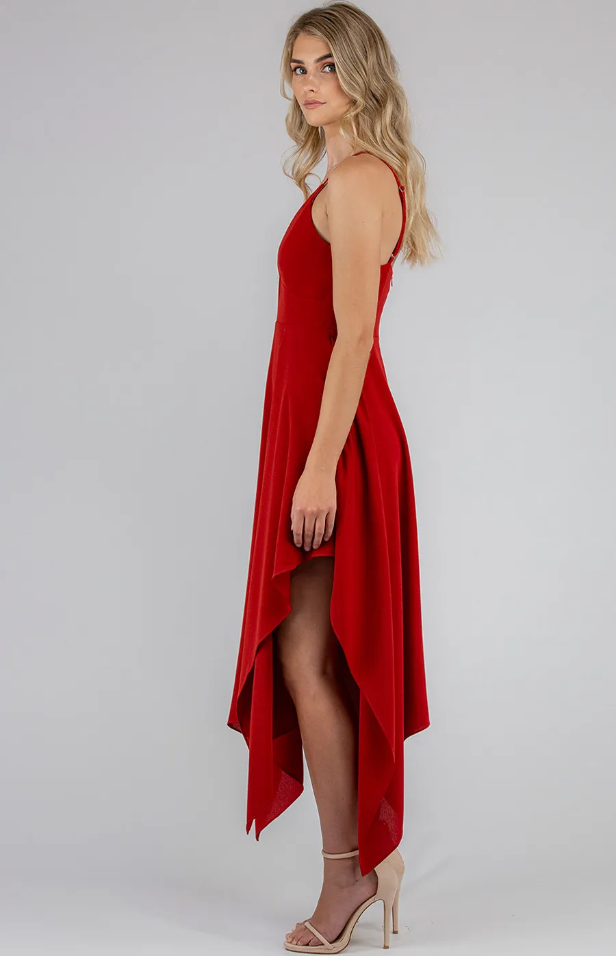 Deep-V Singlet Strap Dress with Handkerchief Hem (SDR637A)