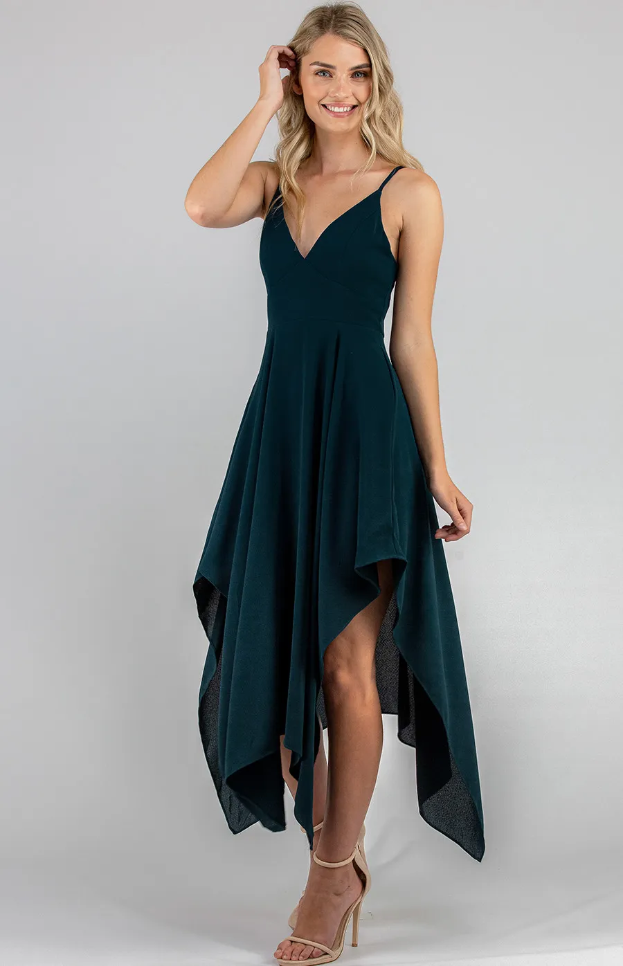 Deep-V Singlet Strap Dress with Handkerchief Hem (SDR637A)