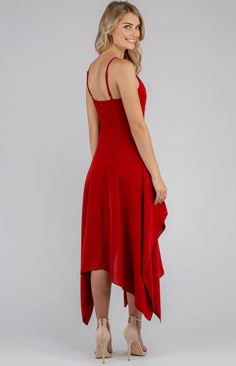 Deep-V Singlet Strap Dress with Handkerchief Hem (SDR637A)