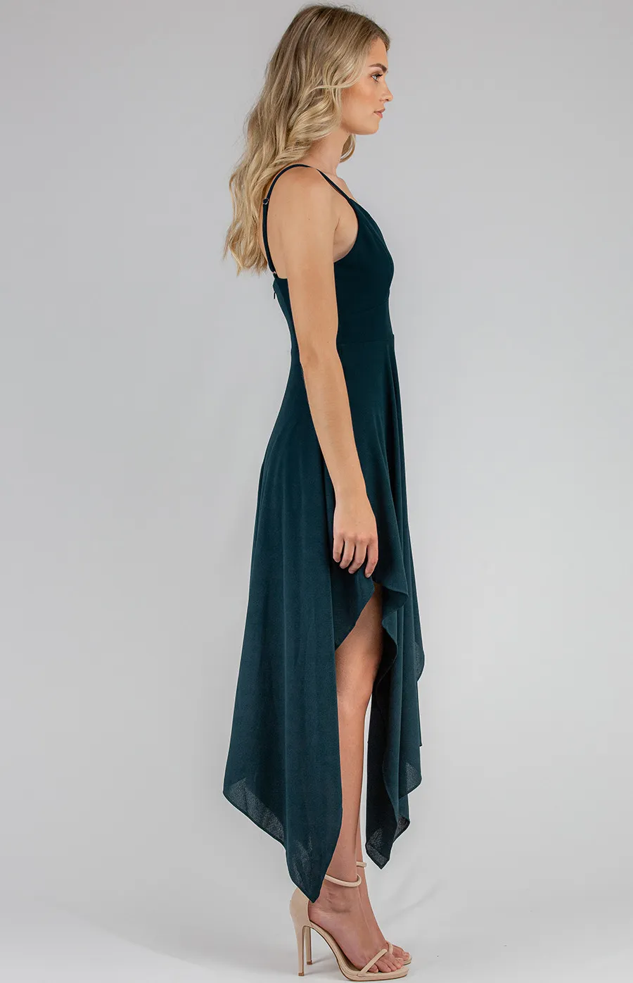 Deep-V Singlet Strap Dress with Handkerchief Hem (SDR637A)