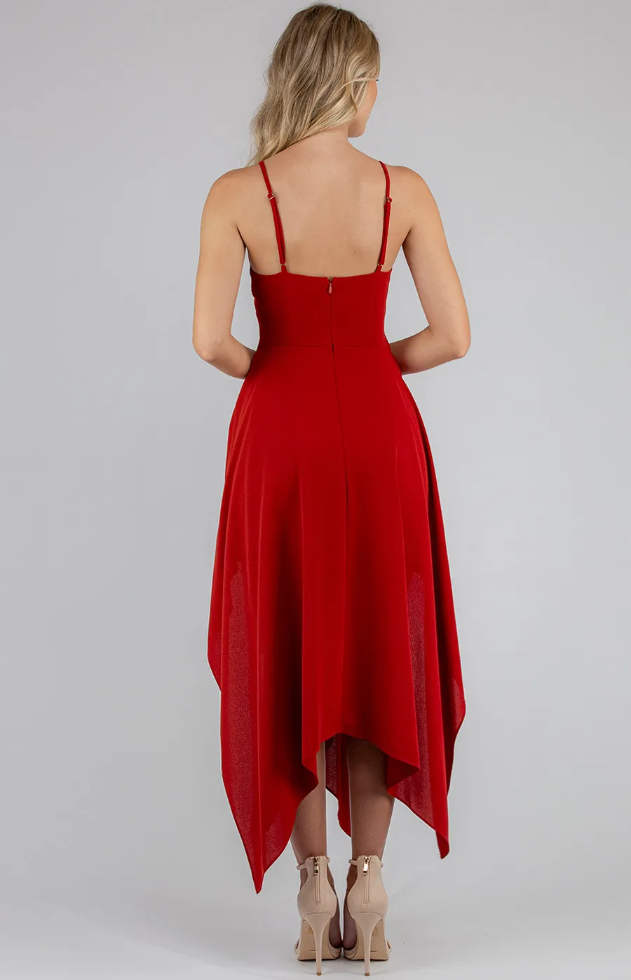 Deep-V Singlet Strap Dress with Handkerchief Hem (SDR637A)