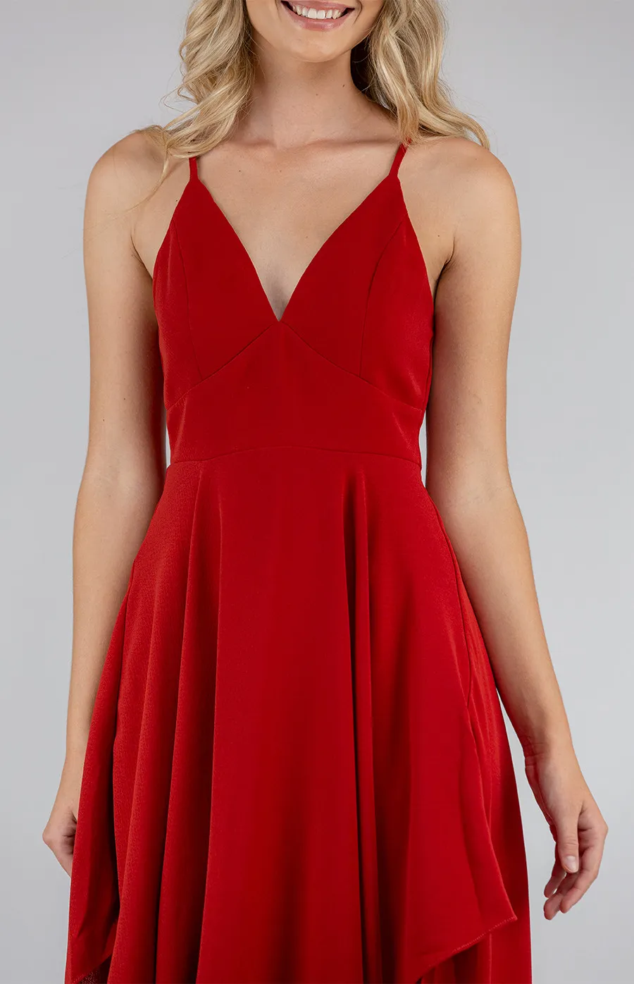 Deep-V Singlet Strap Dress with Handkerchief Hem (SDR637A)