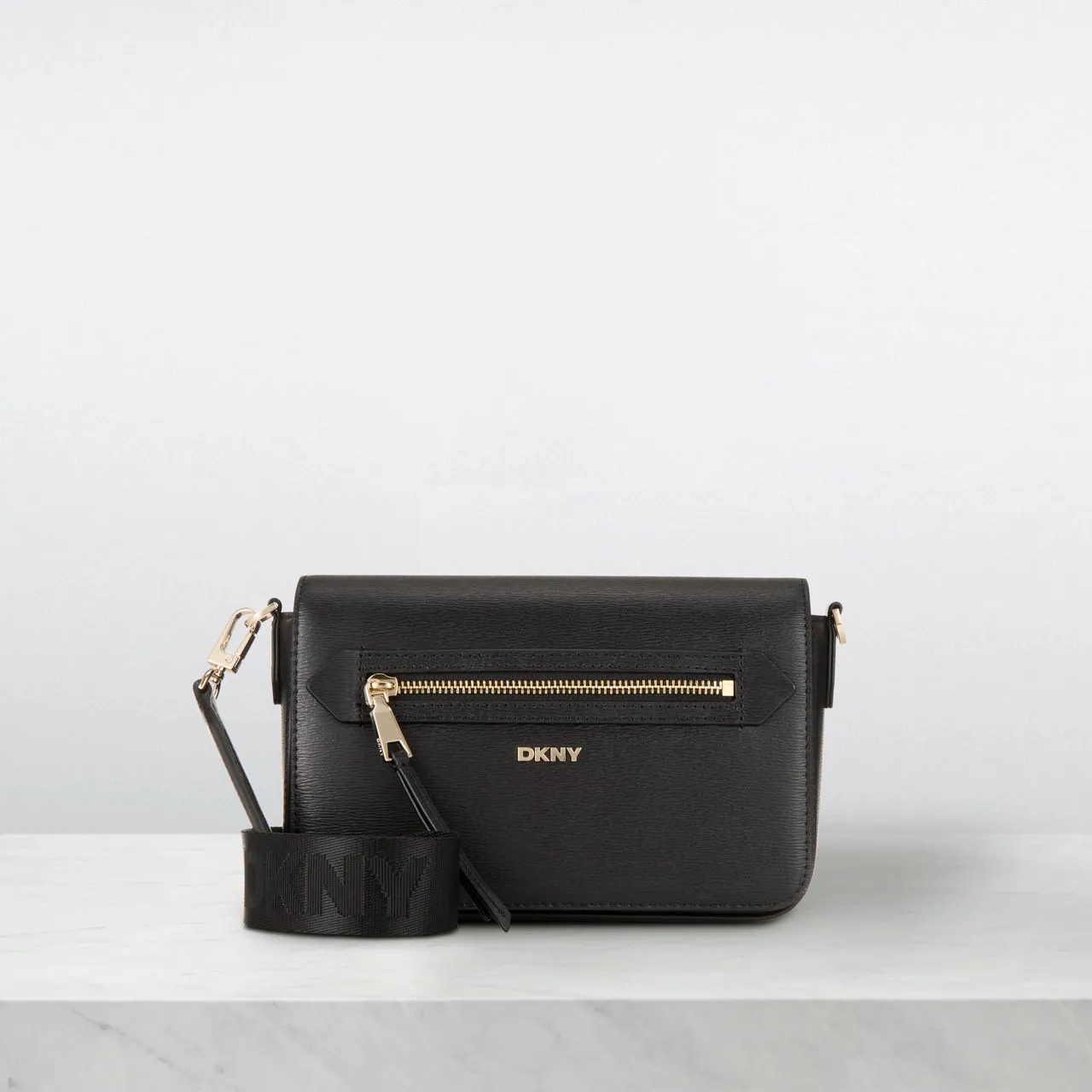 DKNY Bryant Ave Flap Medium Crossbody Bag - Black  Gold