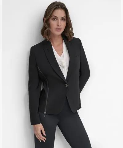 DKNY Women's One-Button Zipper Blazer