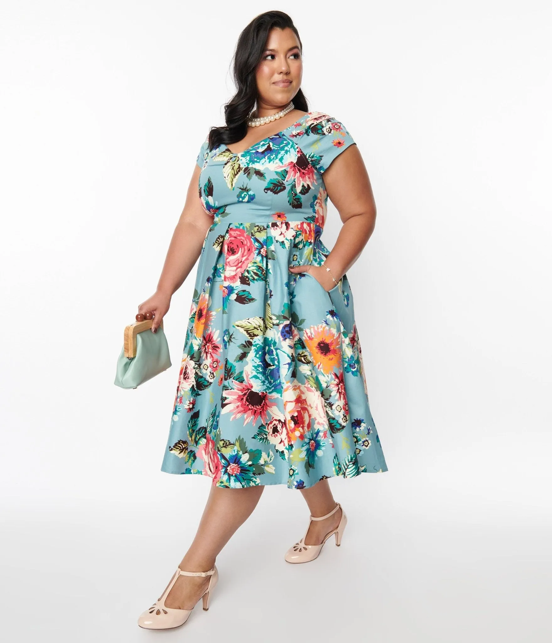 Dolly & Dotty Blue Step Back In Time Swing Dress