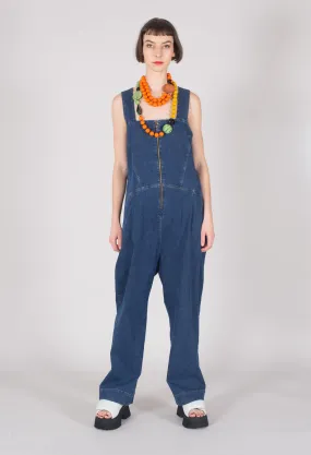 Drop Crotch Denim Jumpsuit in Blue