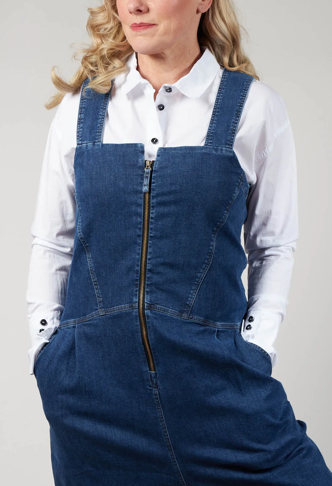 Drop Crotch Denim Jumpsuit in Blue