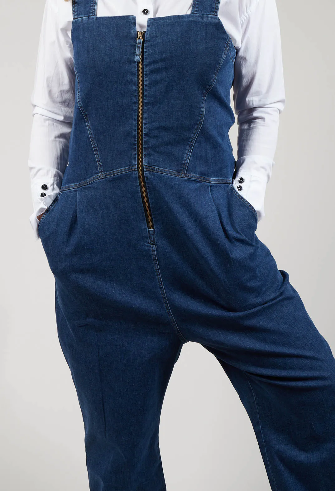 Drop Crotch Denim Jumpsuit in Blue