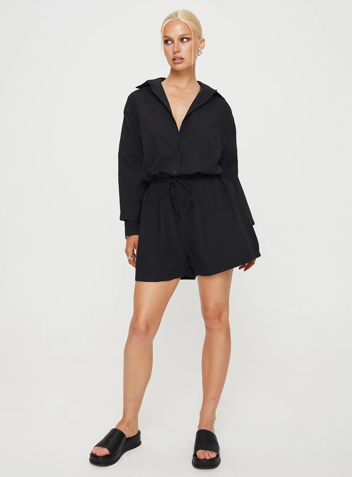 Enlighten Me Long Sleeve Romper Black