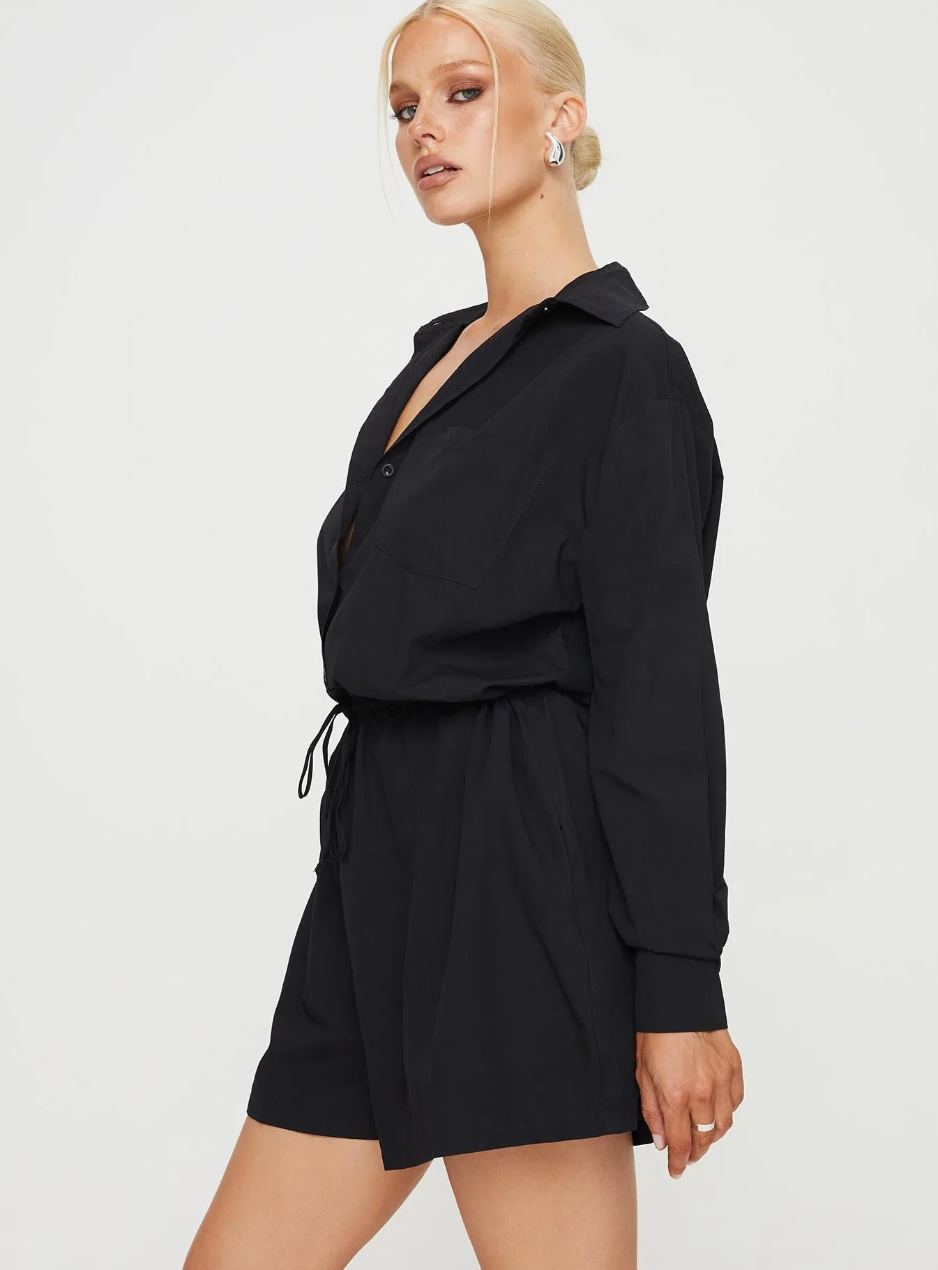 Enlighten Me Long Sleeve Romper Black