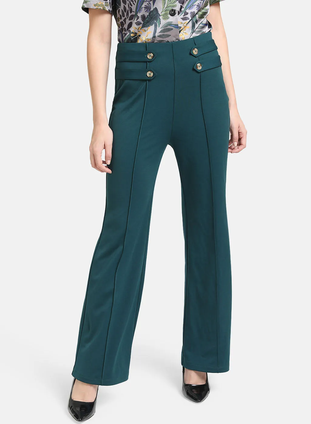 Evergreen Palazzo With Button Detailing