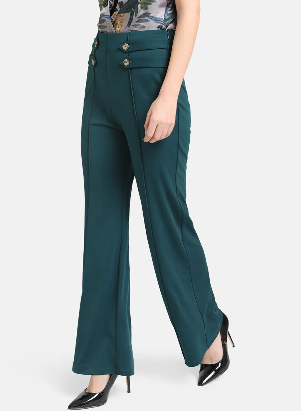 Evergreen Palazzo With Button Detailing